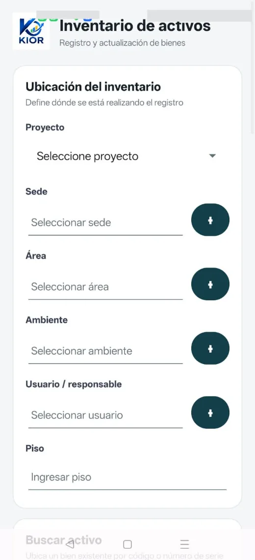 Pantalla de la app KIOR: Ubicar